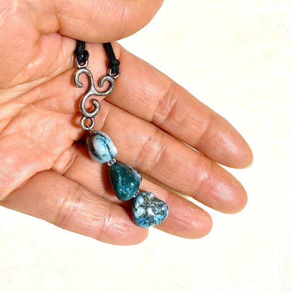 2/$20, Natural Teal Tree Agate Necklace, Genuine Gemstone Lariat Cord Necklace - Picture 13 of 13